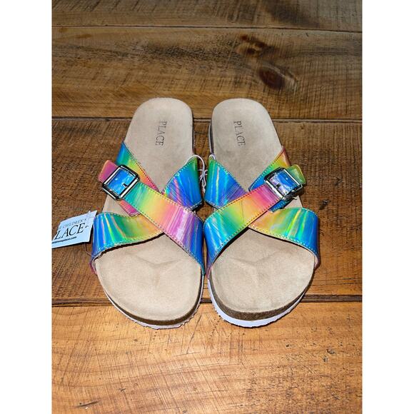 Girls Children’s‎ Place Rainbow Colorful Summer Slide On Buckle Sandals Size 5 - Picture 1 of 7